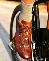 Brown leather and carbon retro cycling shoes
