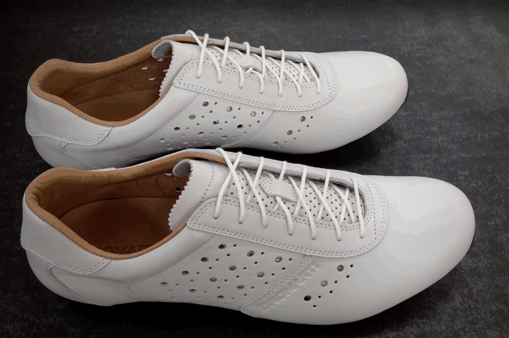 White road cycling shoes. Full grain leather
