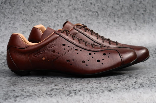 Brown leather lace up retro road cycling shoes