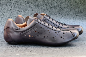 Grey leather road bike shoes